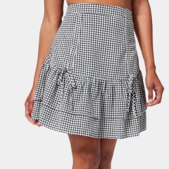 Bebe Mini Gingham Front Ruching Flutter Skirt with Bows - Size 6 - Picture 1 of 4